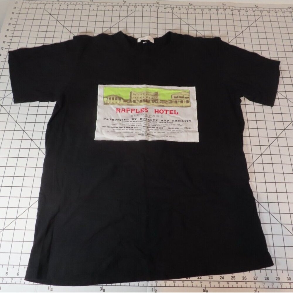 Raffles Hotel Branded Black Singapore Postcard Graphic T-Shirt Adult Size XL